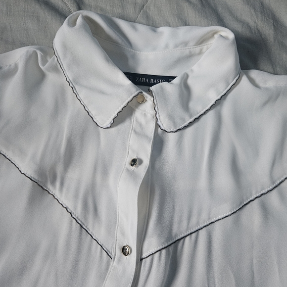 ZARA White Blouse Gold Trim details Button up Western Coastal XS NWT - Picture 6 of 10